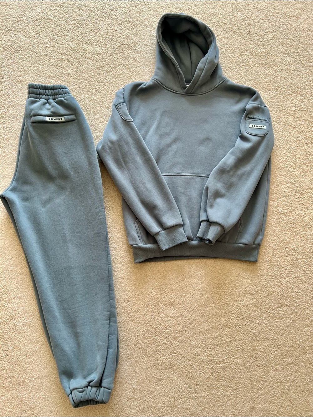 Comfort Travel Essentials Hoodie & Sweatpants Dusty Blue Sz Med Unisex NWOT